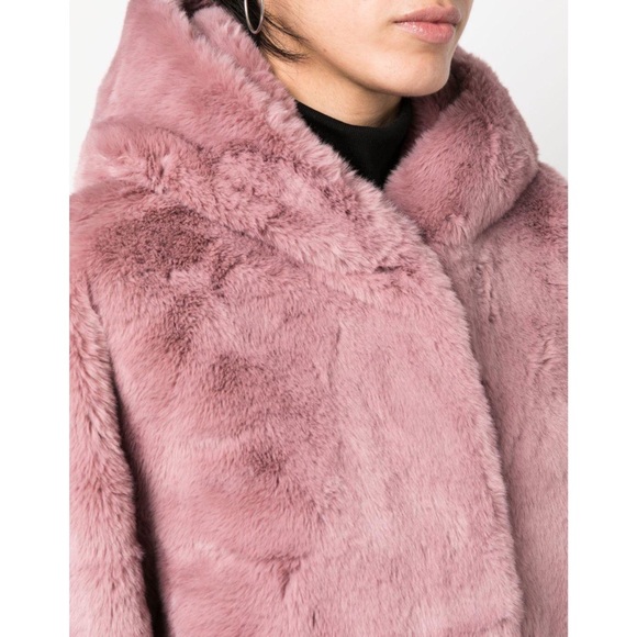 DKNY hooded faux fur fuzzy pink coat - Picture 4 of 4